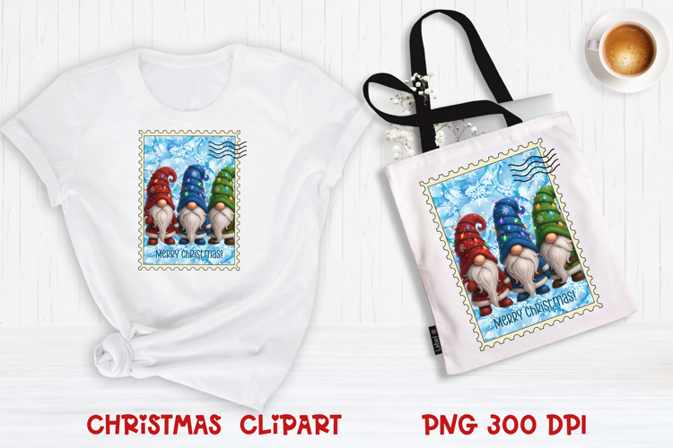 Cute Christmas gnome clipart PNG | Christmas postage stamp