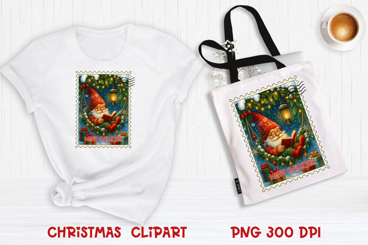 Cute Christmas gnome clipart PNG | Christmas postage stamp