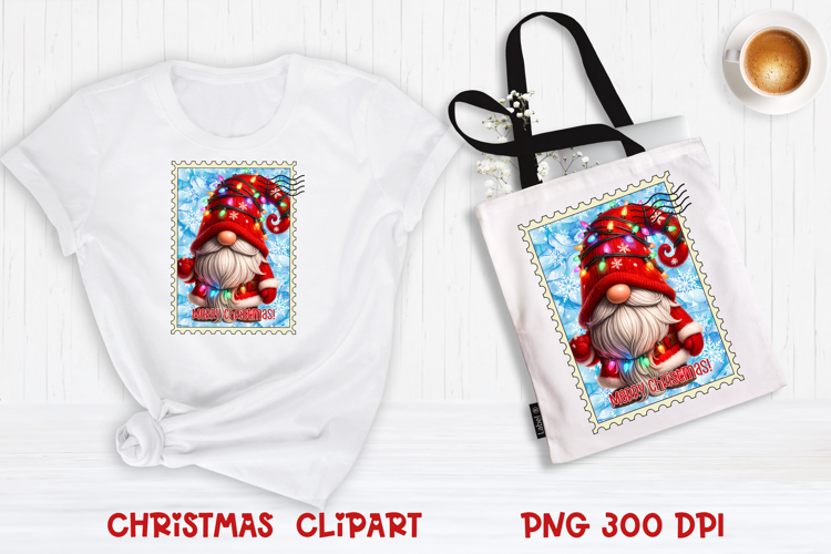 Cute Christmas gnome clipart PNG | Christmas postage stamp