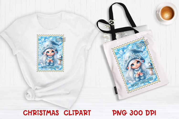 Cute Christmas gnome clipart PNG | Christmas postage stamp