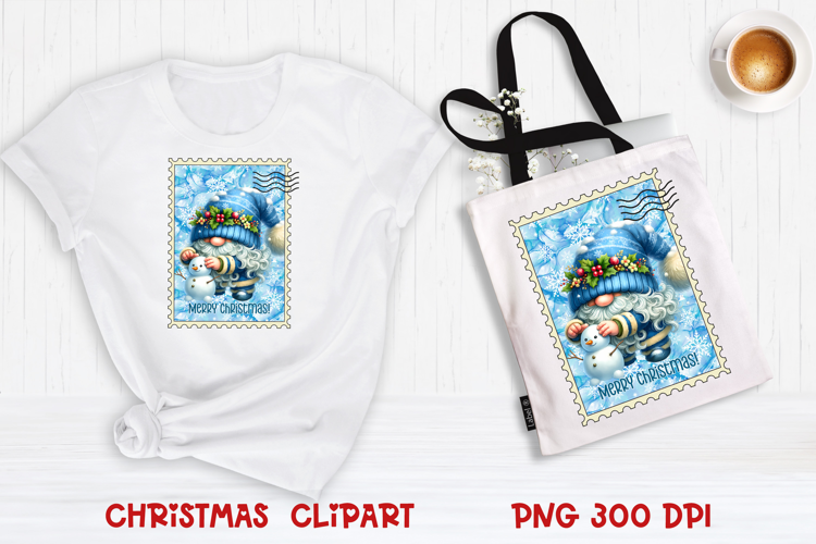 Cute Christmas gnome clipart PNG | Christmas postage stamp