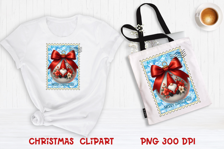 Cute Christmas gnome clipart PNG | Christmas postage stamp