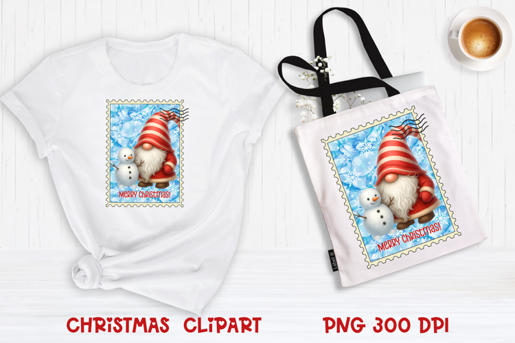 Cute Christmas gnome clipart PNG | Christmas postage stamp