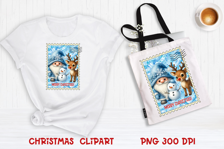Cute Christmas gnome clipart PNG | Christmas postage stamp