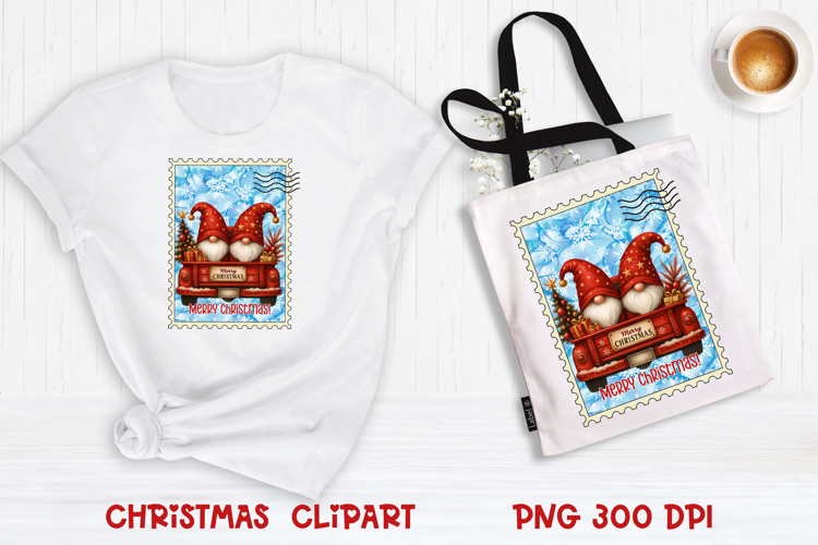 Cute Christmas gnome clipart PNG | Christmas postage stamp