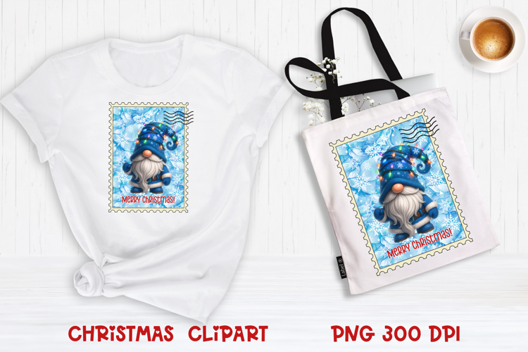 Cute Christmas gnome clipart PNG | Christmas postage stamp
