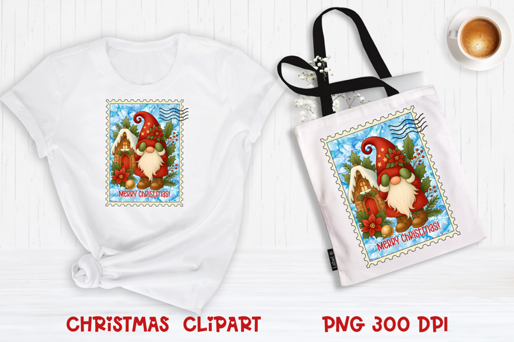 Cute Christmas gnome clipart PNG | Christmas postage stamp