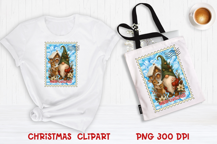 Cute Christmas gnome clipart PNG | Christmas postage stamp