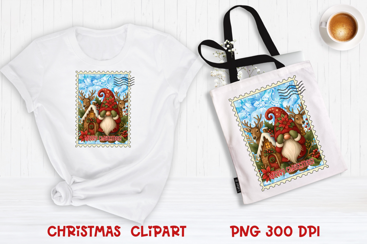 Cute Christmas gnome clipart PNG | Christmas postage stamp