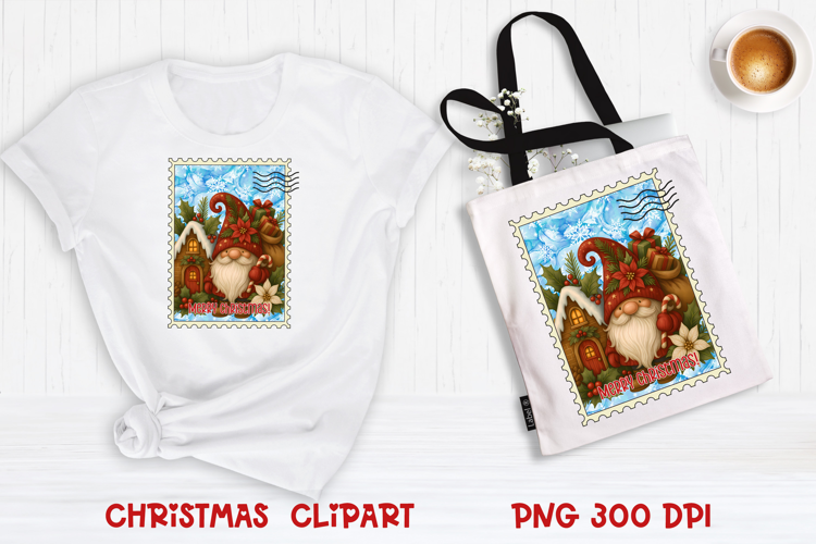 Cute Christmas gnome clipart PNG | Christmas postage stamp
