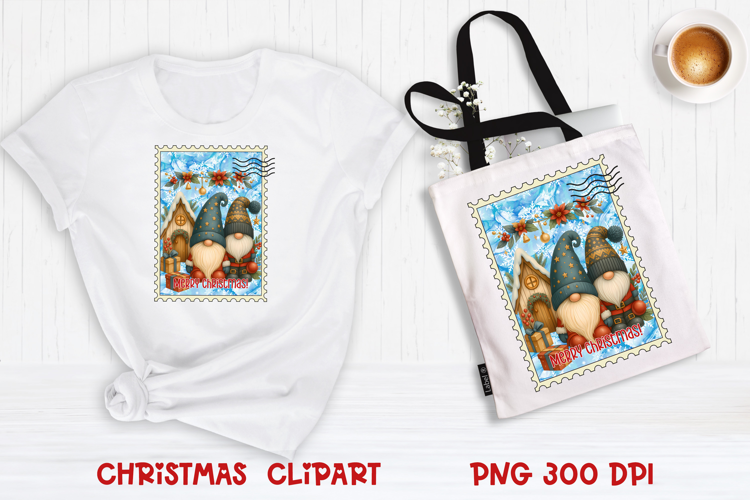 Cute Christmas gnome clipart PNG | Christmas postage stamp