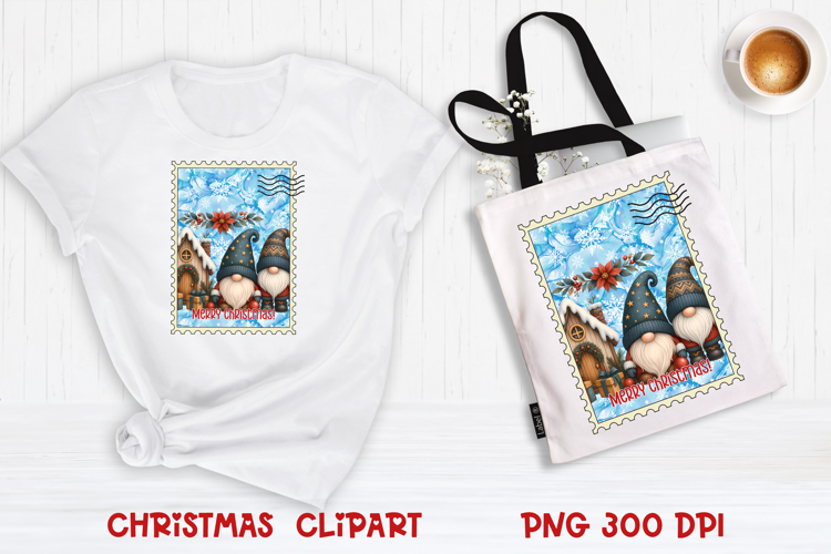 Cute Christmas gnome clipart PNG | Christmas postage stamp