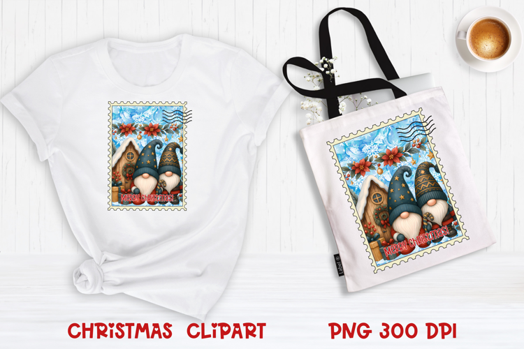 Cute Christmas gnome clipart PNG | Christmas postage stamp