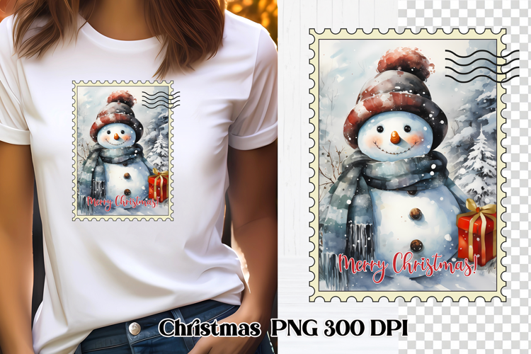 Cute Christmas snowman clipart PNG | Christmas postage stamp