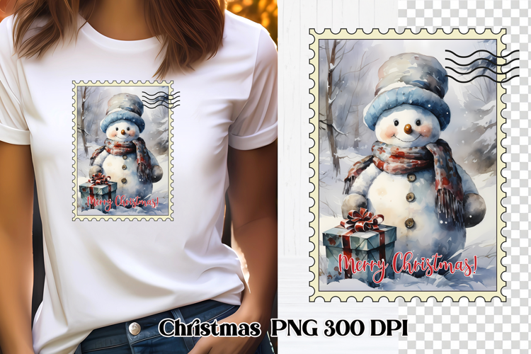 Cute Christmas snowman clipart PNG | Christmas postage stamp