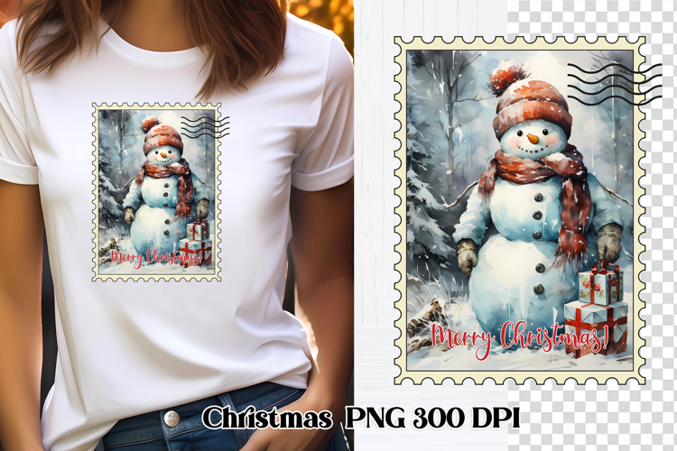 Cute Christmas snowman clipart PNG | Christmas postage stamp