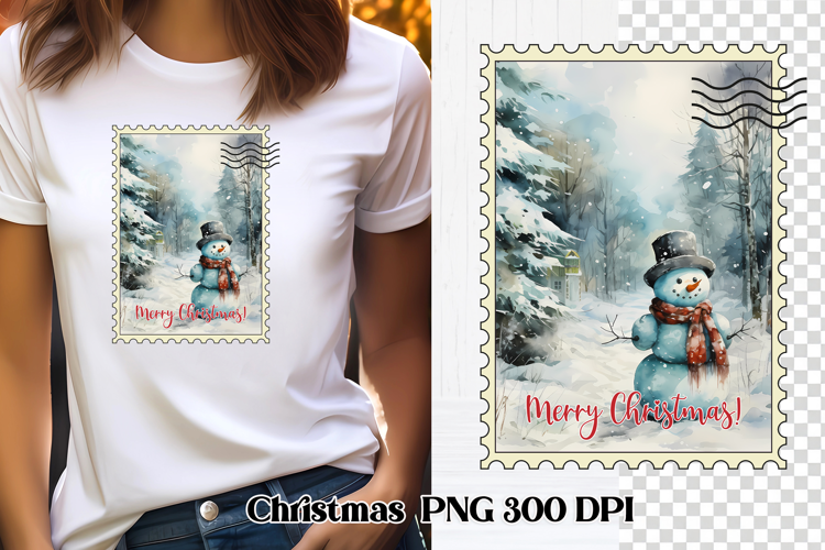 Cute Christmas snowman clipart PNG | Christmas postage stamp