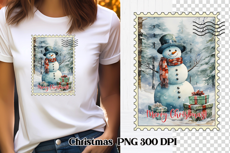 Cute Christmas snowman clipart PNG | Christmas postage stamp