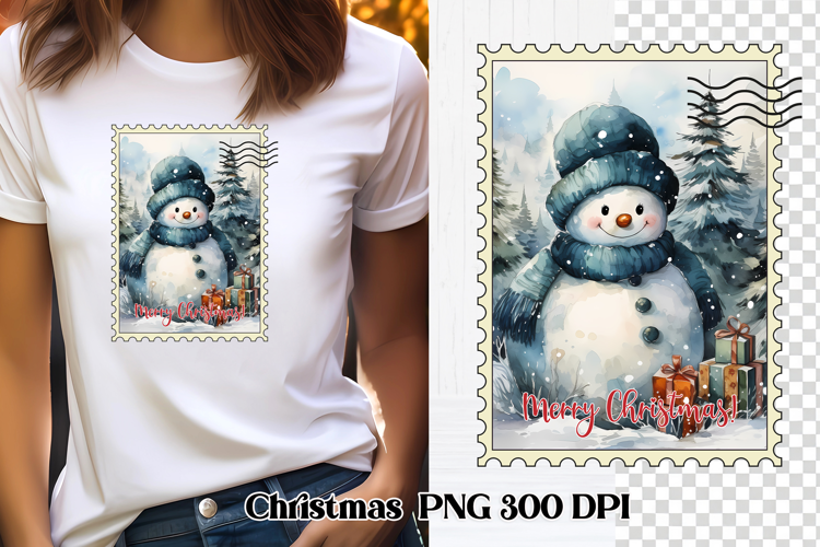 Cute Christmas snowman clipart PNG | Christmas postage stamp