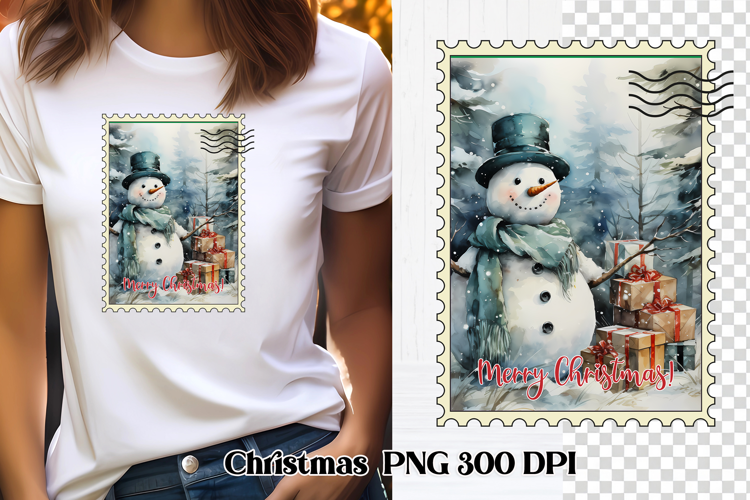 Cute Christmas snowman clipart PNG | Christmas postage stamp