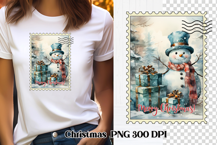 Cute Christmas snowman clipart PNG | Christmas postage stamp