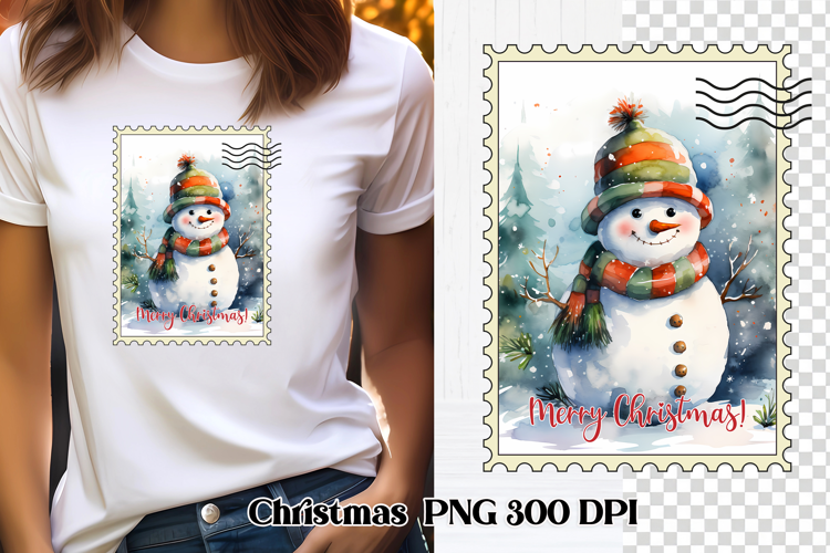 Cute Christmas snowman clipart PNG | Christmas postage stamp