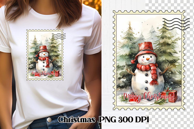 Cute Christmas snowman clipart PNG | Christmas postage stamp