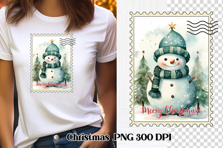 Cute Christmas snowman clipart PNG | Christmas postage stamp