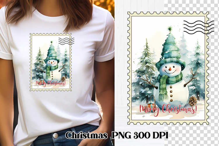 Cute Christmas snowman clipart PNG | Christmas postage stamp