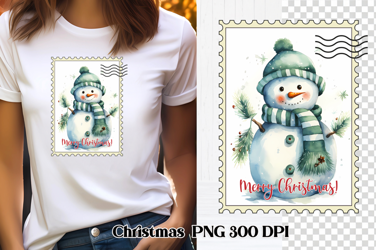 Cute Christmas snowman clipart PNG | Christmas postage stamp
