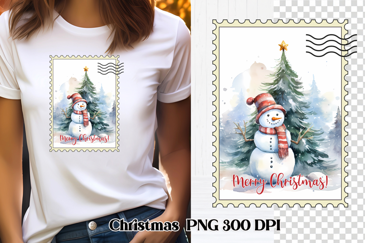 Cute Christmas snowman clipart PNG | Christmas postage stamp