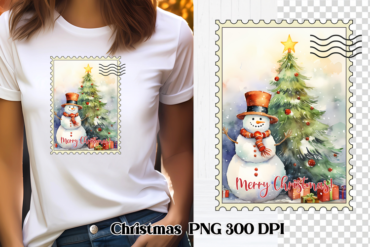 Cute Christmas snowman clipart PNG | Christmas postage stamp