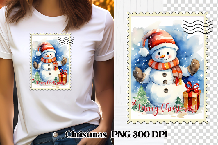 Cute Christmas snowman clipart PNG | Christmas postage stamp