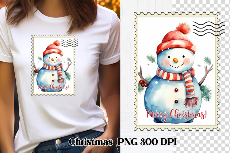 Cute Christmas snowman clipart PNG | Christmas postage stamp