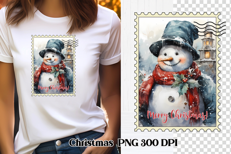 Cute Christmas snowman clipart PNG | Christmas postage stamp