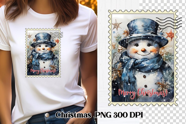 Cute Christmas snowman clipart PNG | Christmas postage stamp