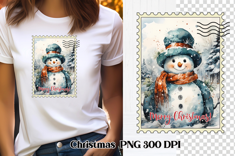 Cute Christmas snowman clipart PNG | Christmas postage stamp