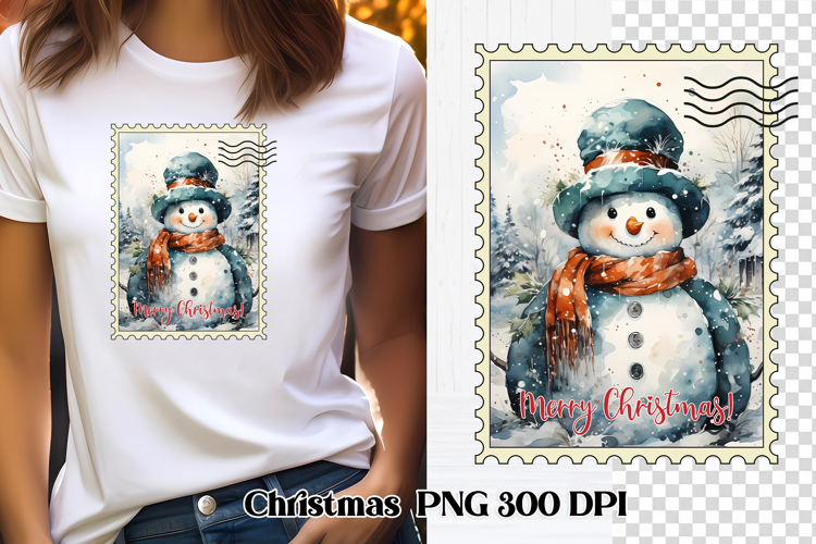 Cute Christmas snowman clipart PNG | Christmas postage stamp