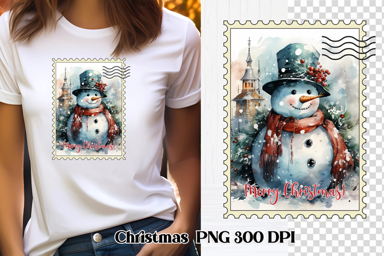 Cute Christmas snowman clipart PNG | Christmas postage stamp