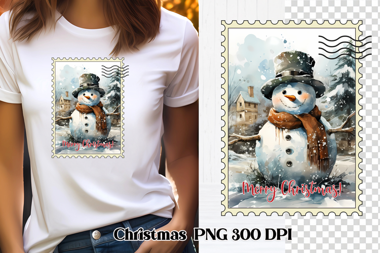 Cute Christmas snowman clipart PNG | Christmas postage stamp