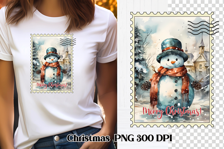 Cute Christmas snowman clipart PNG | Christmas postage stamp