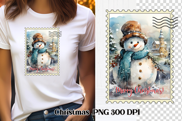 Cute Christmas snowman clipart PNG | Christmas postage stamp