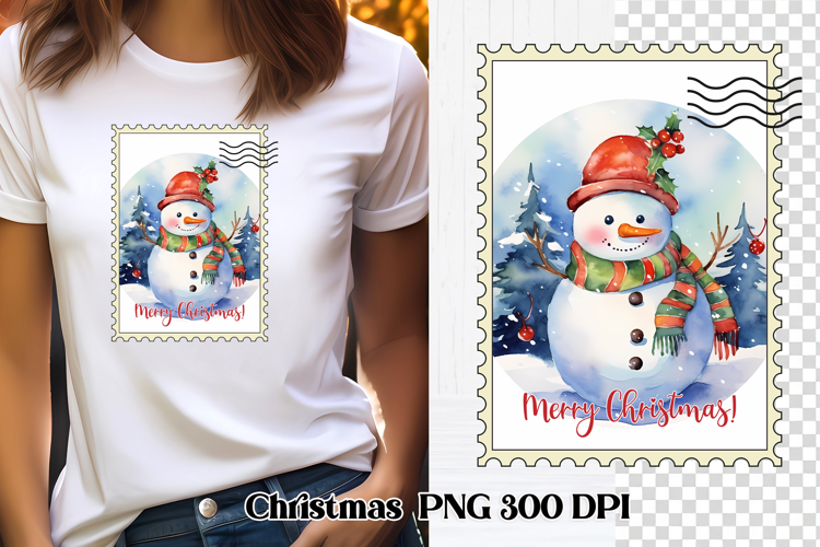 Cute Christmas snowman clipart PNG | Christmas postage stamp