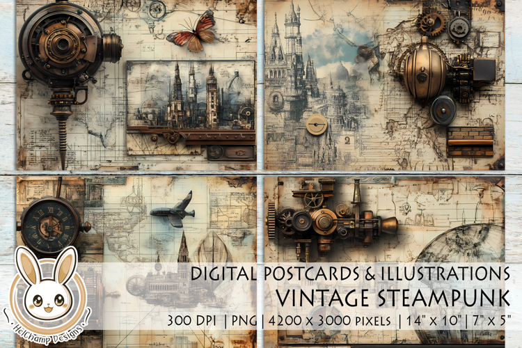 Vintage Steampunk | Postcard | Scrapbooking | Clipart