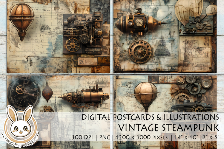 Vintage Steampunk | Postcard | Scrapbooking | Clipart
