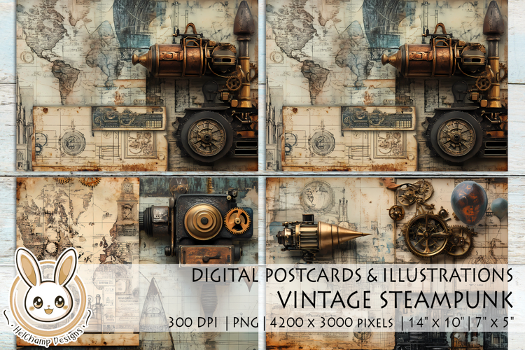 Vintage Steampunk | Postcard | Scrapbooking | Clipart