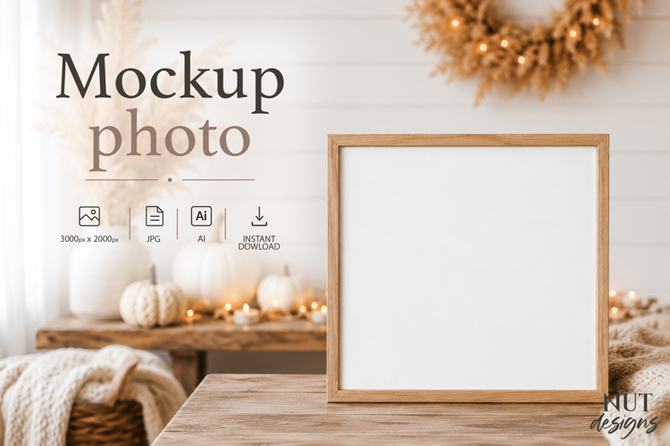 Autumn wooden Frame Mockup Photo farmhouse poster mockup