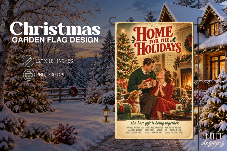 Vintage Christmas Couple Garden Flag Christmas Movie Poster