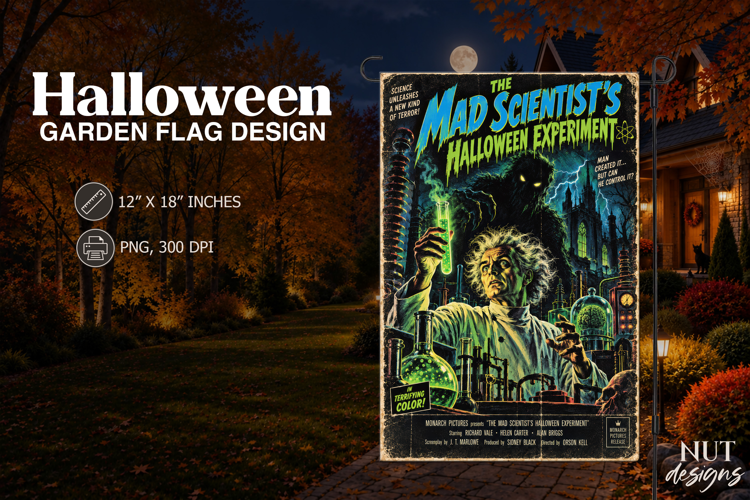 Mad Scientist Halloween Garden Flag Horror Movie Poster