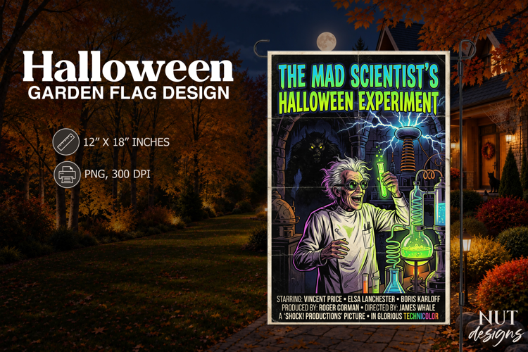 Mad Scientist Halloween Garden Flag Horror Movie Poster